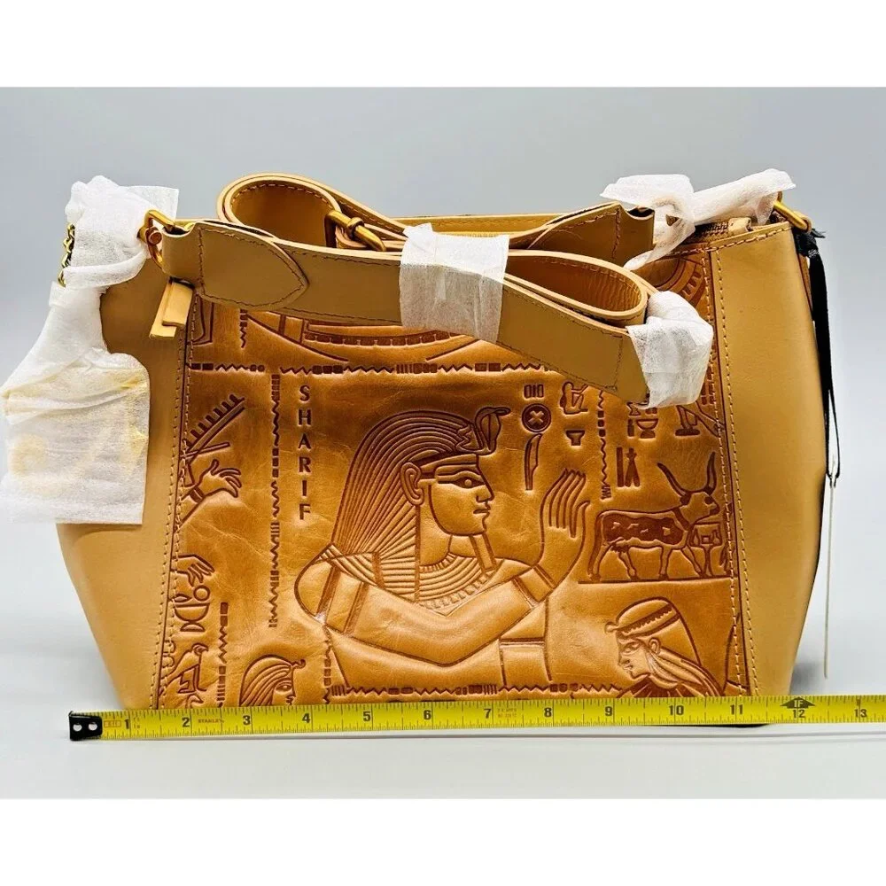 Sharif Hieroglyphic Embossed Leather Purse Satchel Removable Horus Keychain - Picture 12 of 13